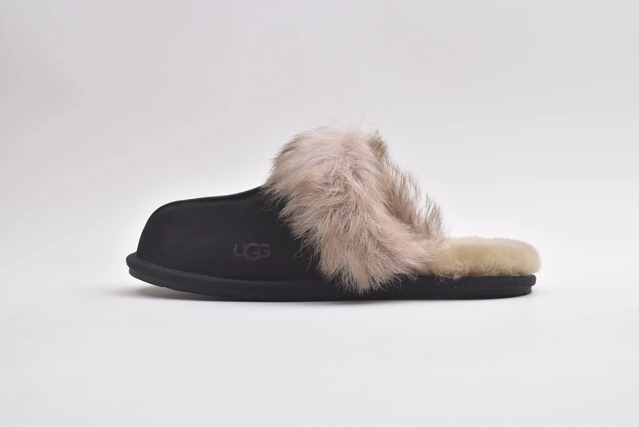 UGG Tasman Black and Beige Shearling Slippers
