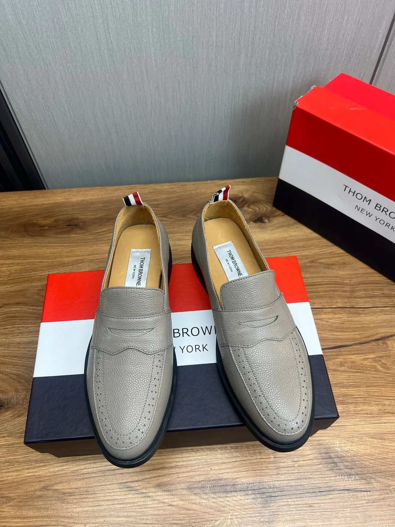 Thom Browne Gray Black Pebbled Leather Penny Strap Loafer