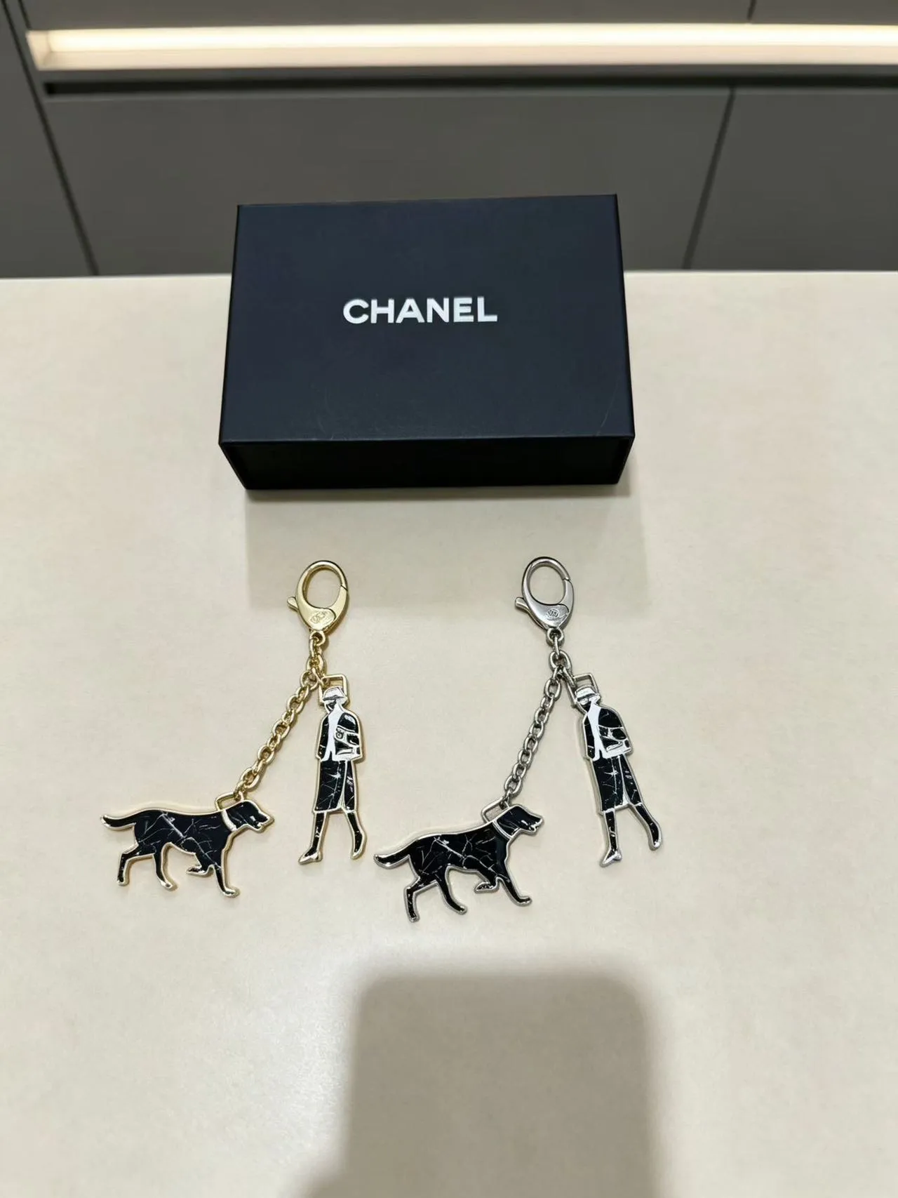 Chanel Black Silver Enamel Silhouette Charms Crackle Finish Jewelry