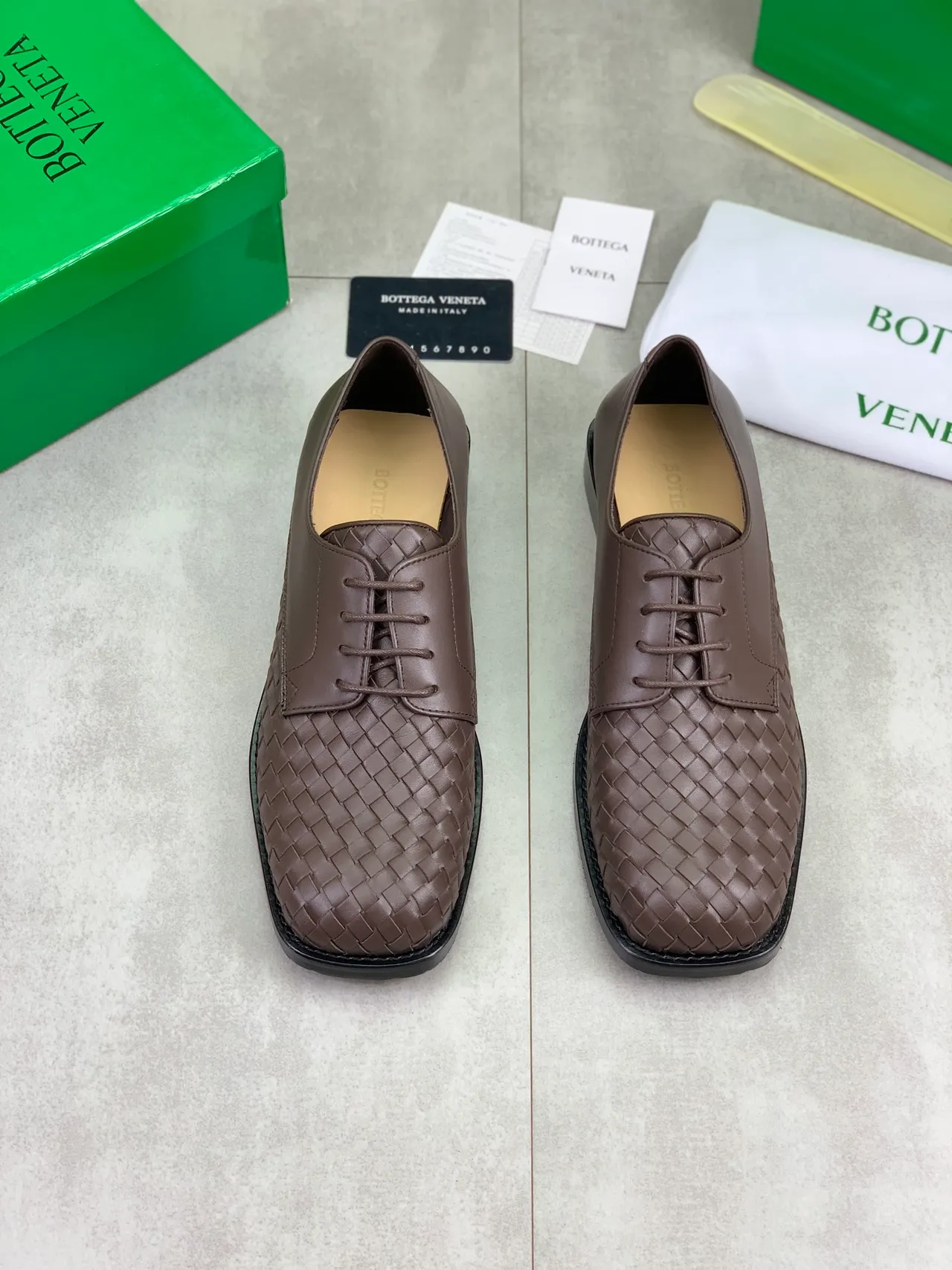 Bottega Veneta Brown Intrecciato Woven Cap-Toe Oxford Shoes