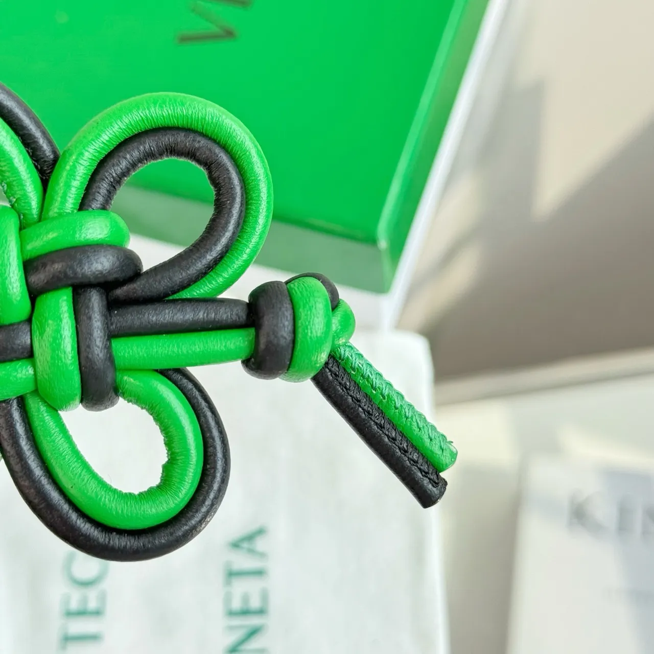 Bottega Veneta Knot Leather Keychain Green and Black Bracelet