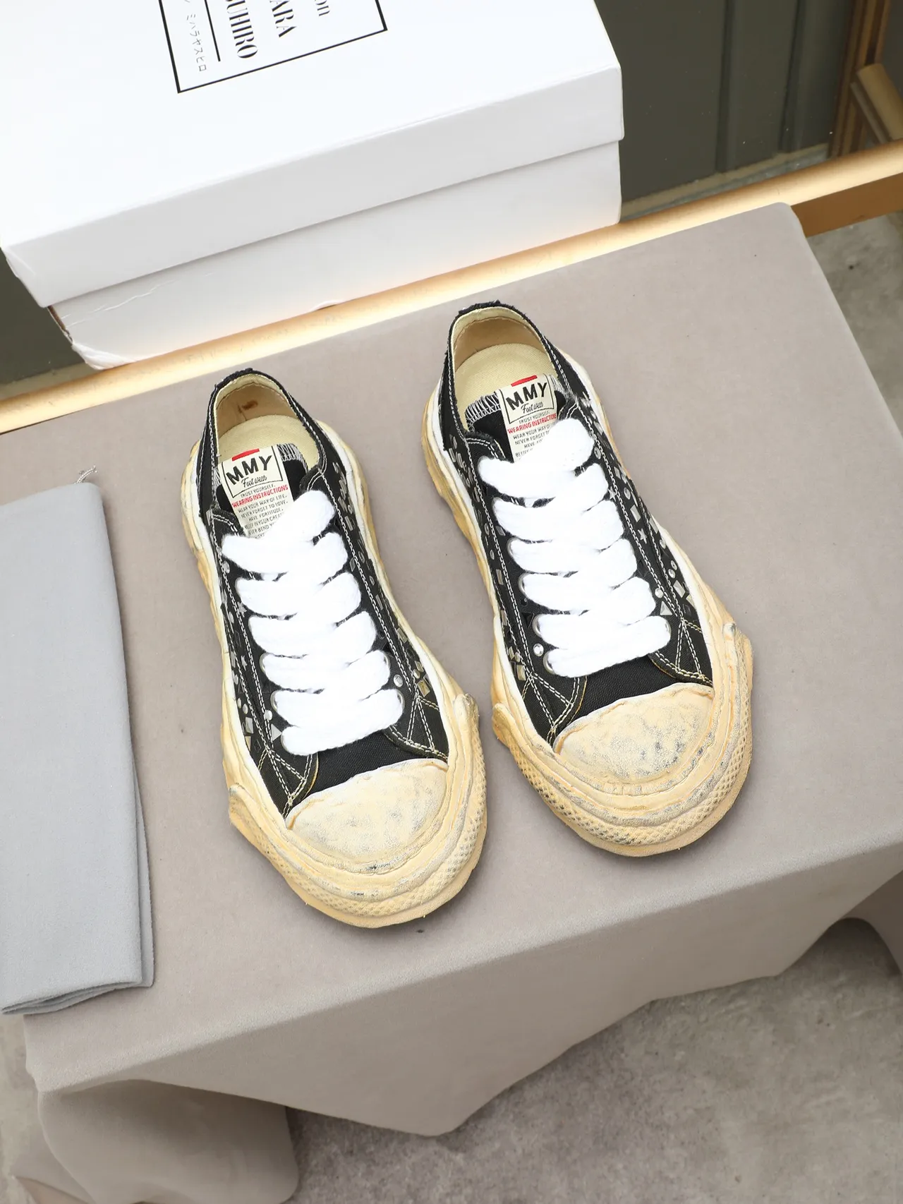 Converse Black White Studded Embellishment Distressed Cream Sole Sneakers