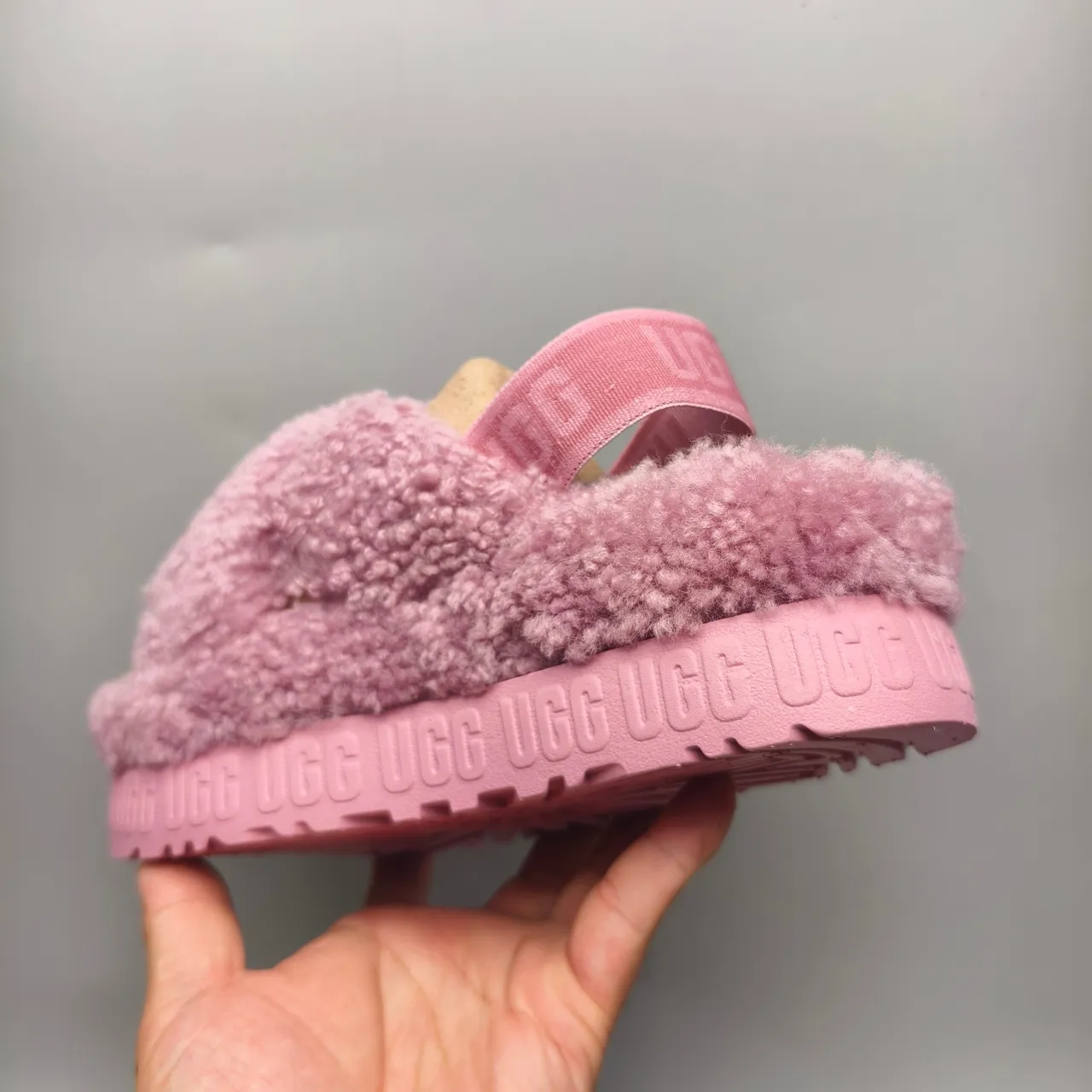 UGG Tasman Pink Fuzzy Cross-Strap Slippers
