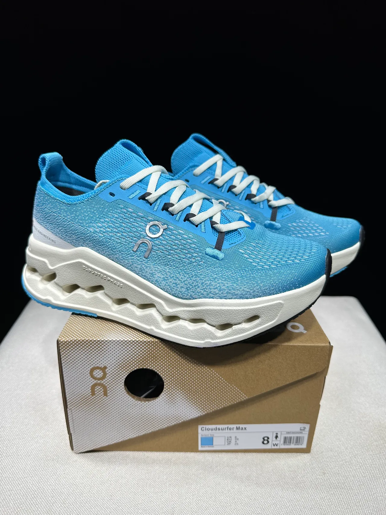 On Blue White Engineered Knit Upper CloudTec Phase Midsole Running Shoes