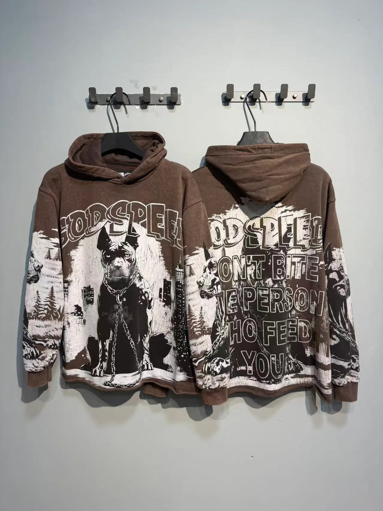 Godspeed Brown Black Oversized Fit Distressed Hem Hoodie