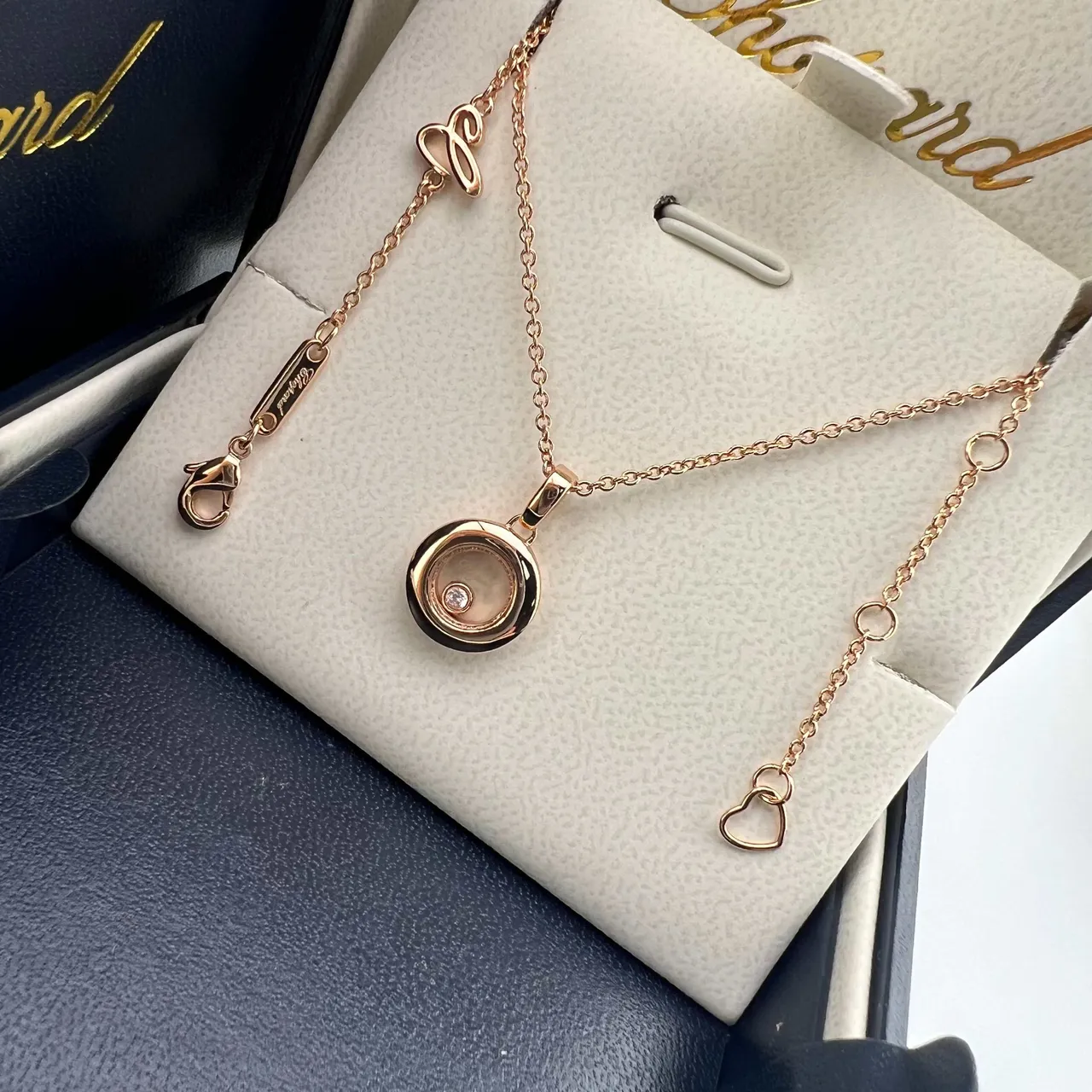 Chopard Happy Diamonds Gold Silver Rotating Disc Pendant Single Loose Diamond Necklace