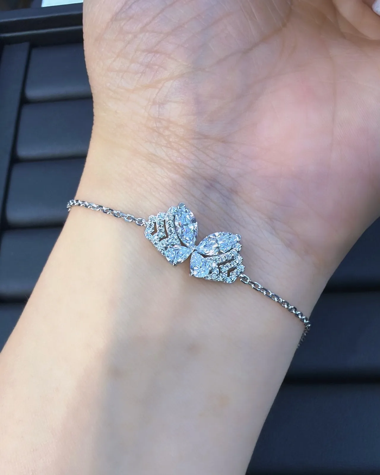 Tiffany & Co. Silver White Floral Motif Marquise-Cut Stones Bracelet