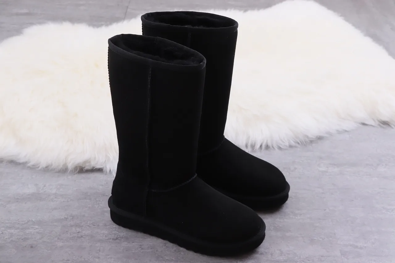 UGG Classic Tall Black Suede Shearling-Lined Knee Boots