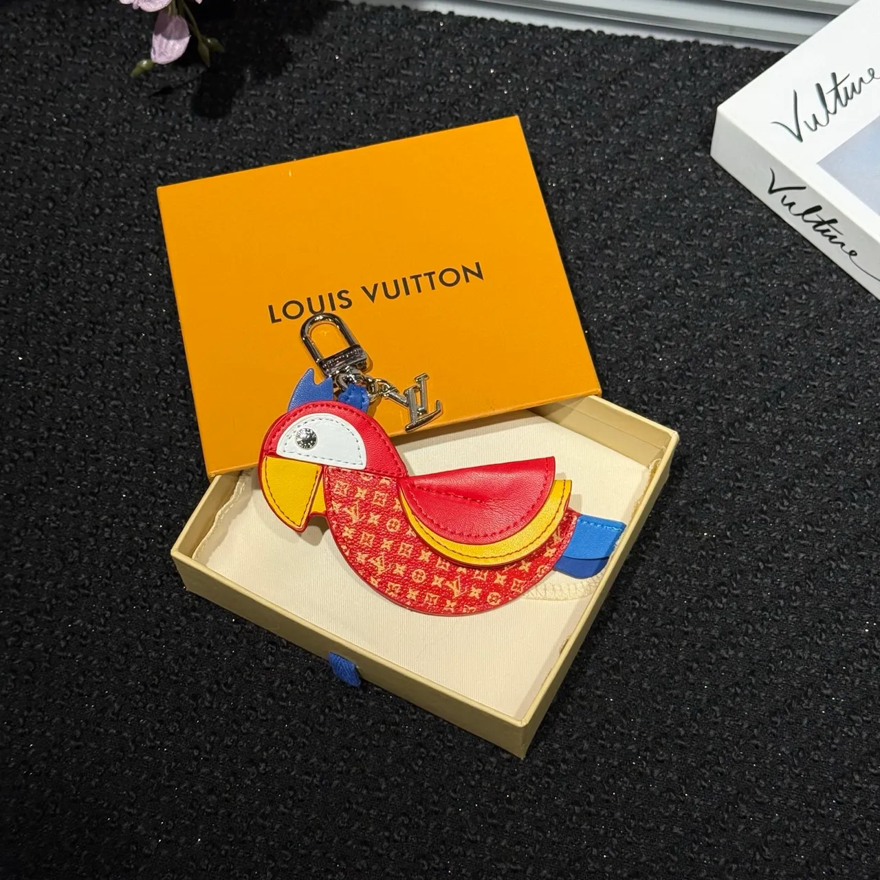 Louis Vuitton Red Multicolor Parrot-Shaped Monogram Leather Handbag