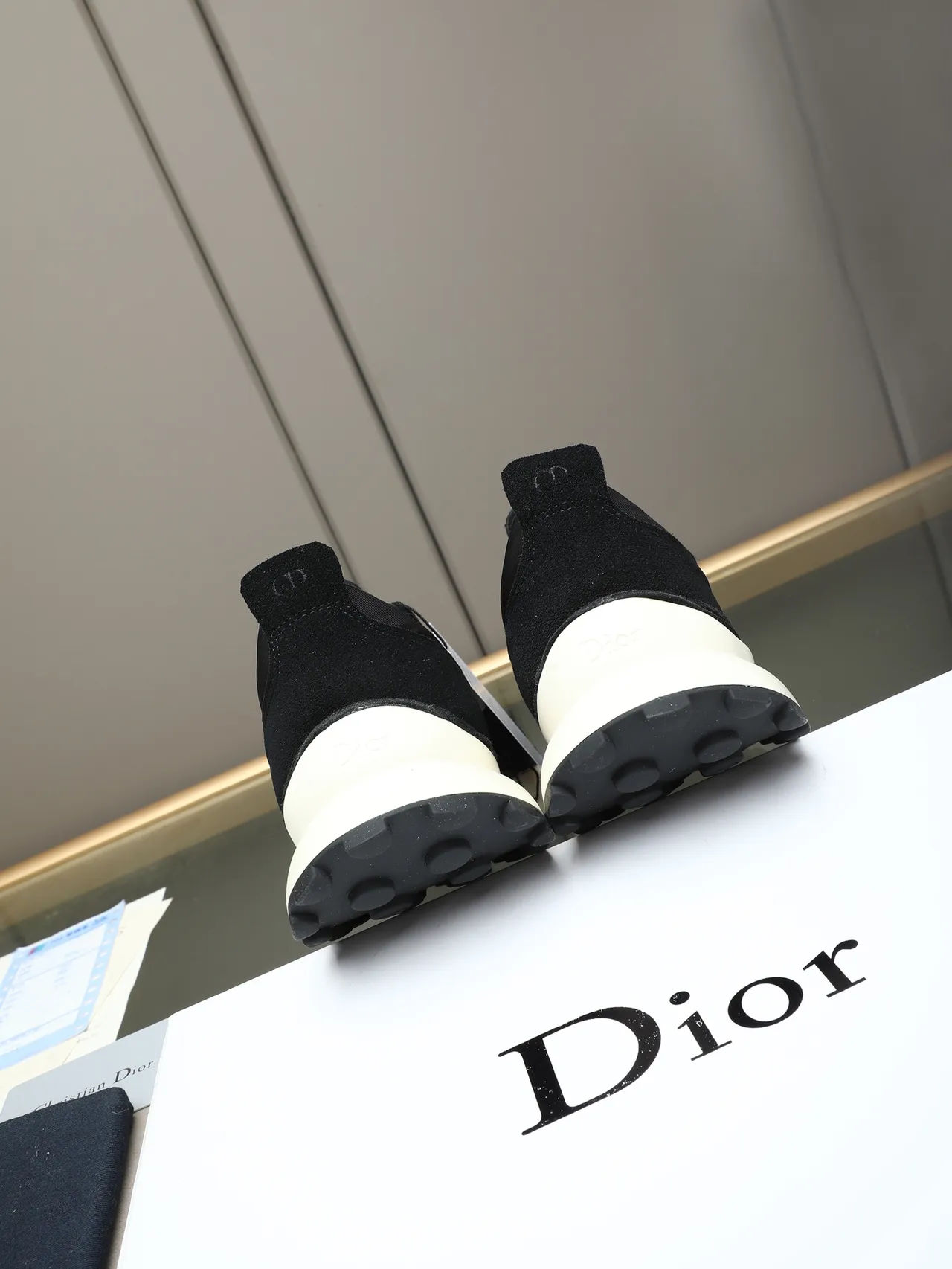 Dior Black White Suede And Mesh Upper Embroidered Logo Panel Lifestyle Sneakers