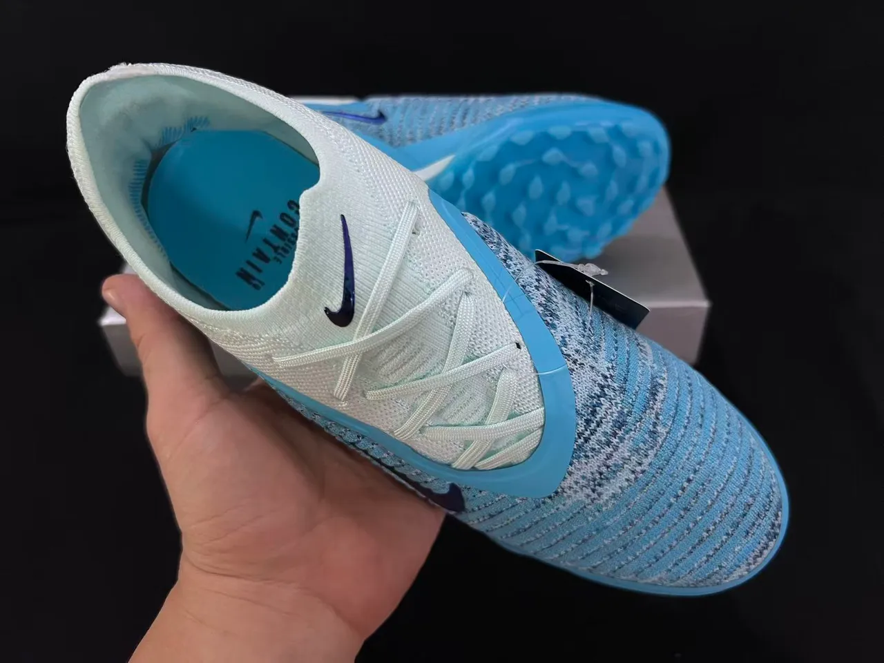 Nike Blue Purple Engineered Knit Upper TPU Cage Overlay Turf Soccer Shoes