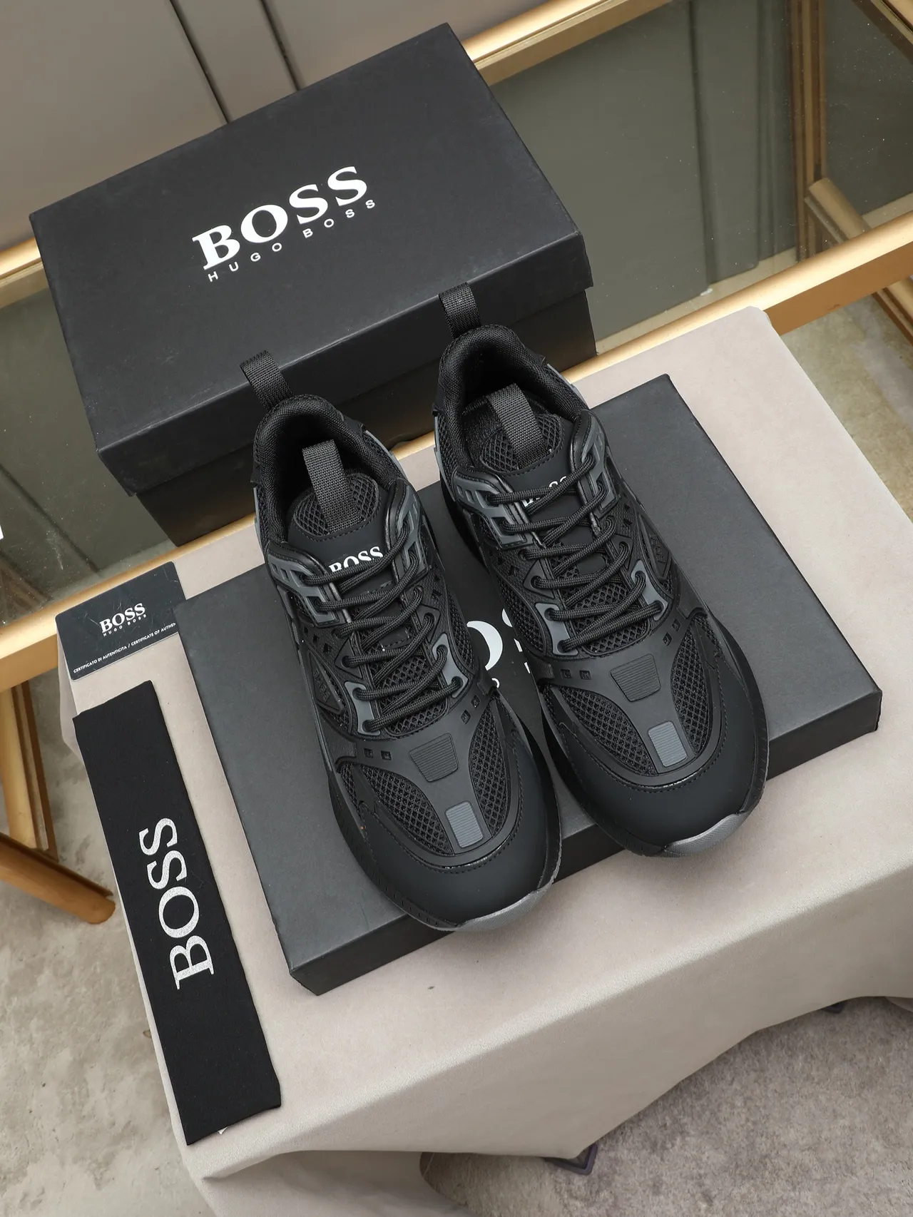Hugo Boss Black Mesh and Synthetic Overlay Lifestyle Sneakers