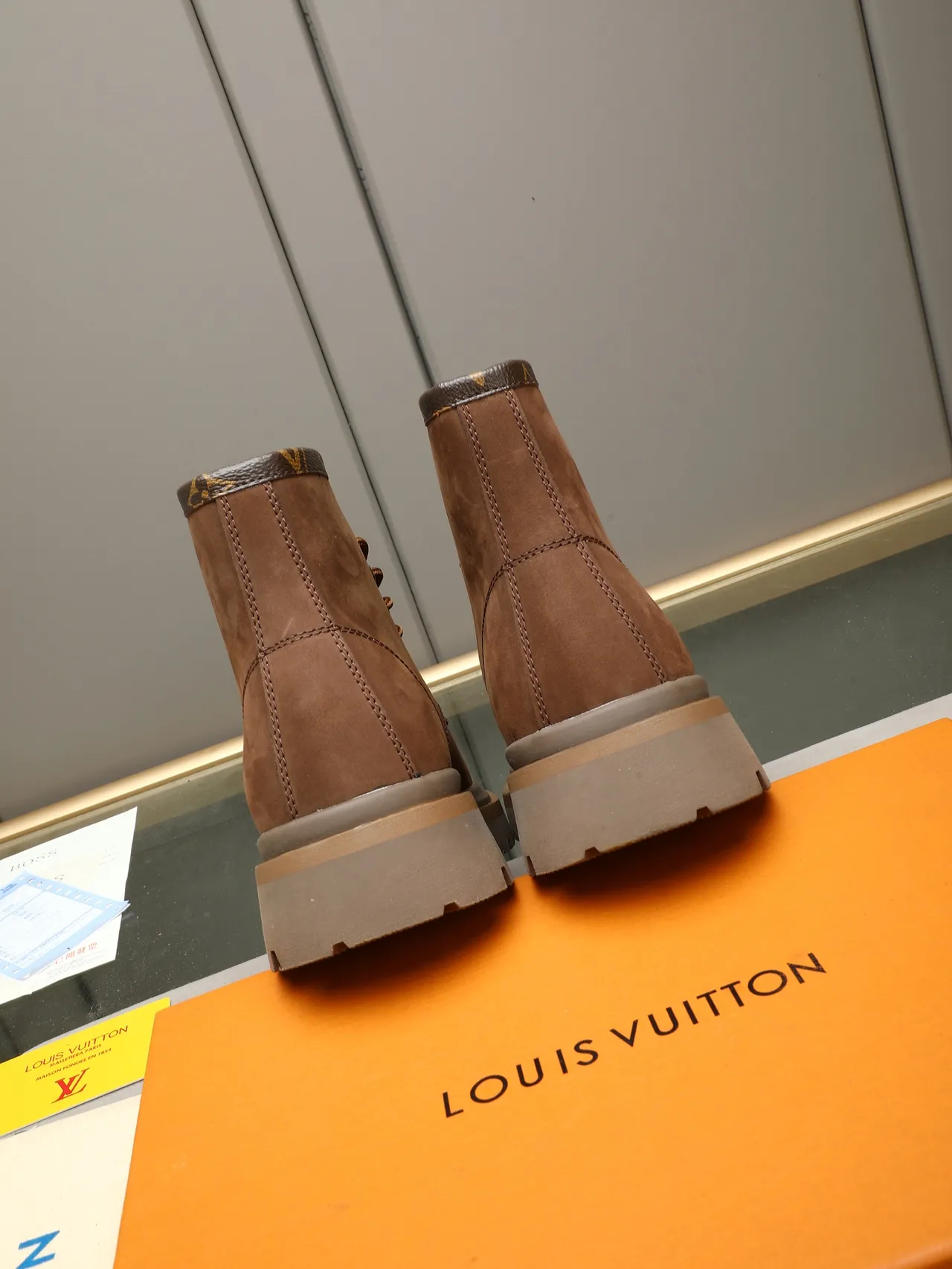 Brown Beige Suede Upper Lace-Up Front Work Boots