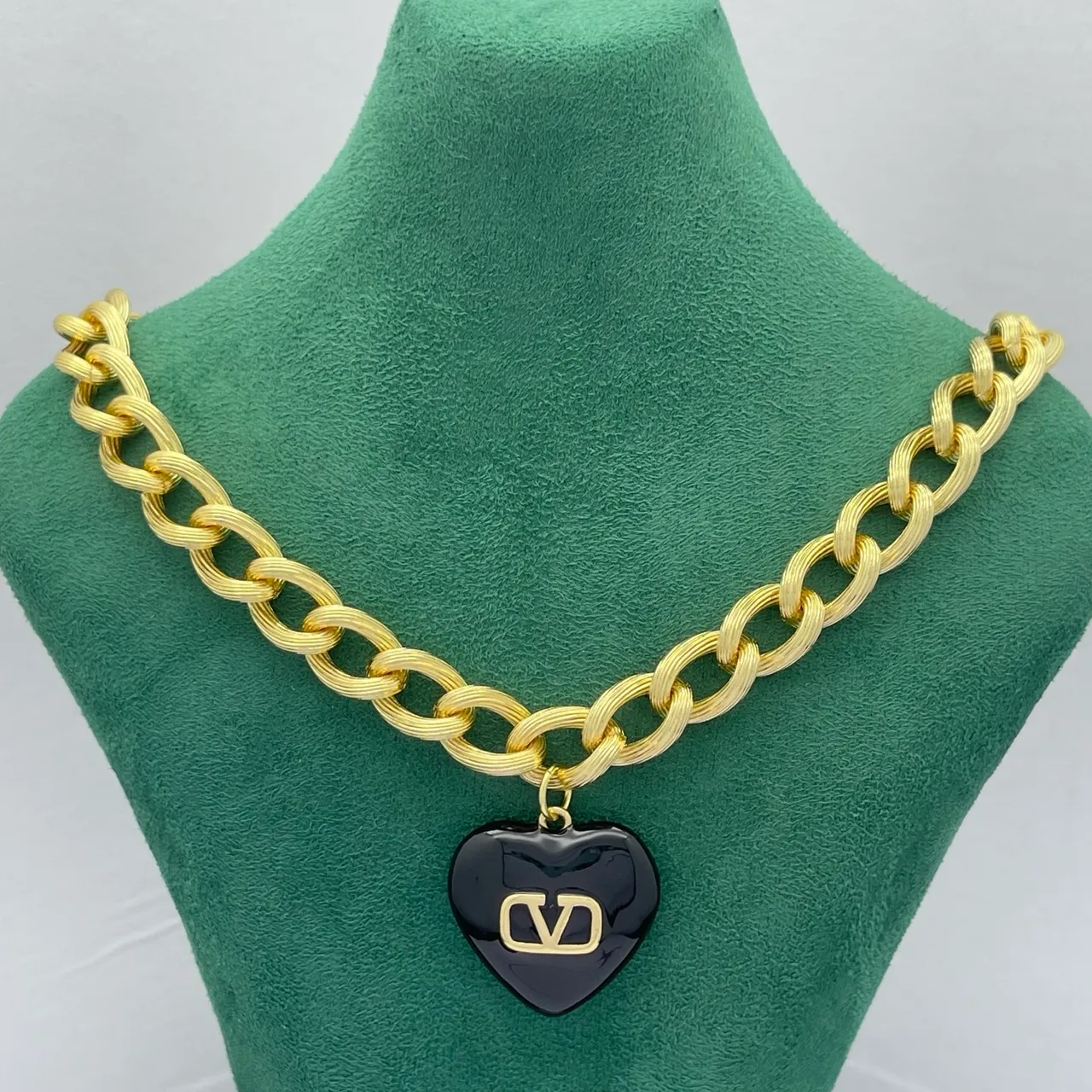 Valentino VLogo Heart Black and Gold Chain Necklace