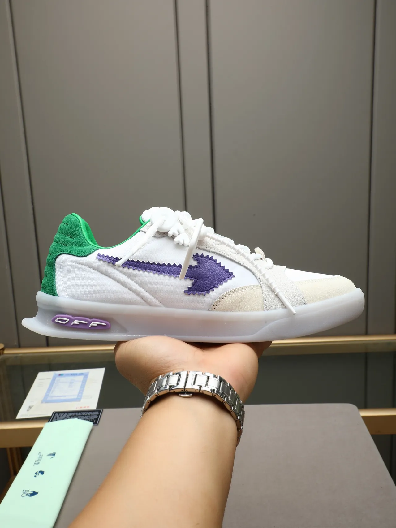 Off-White Arrow Motif White Green Purple Lifestyle Sneakers