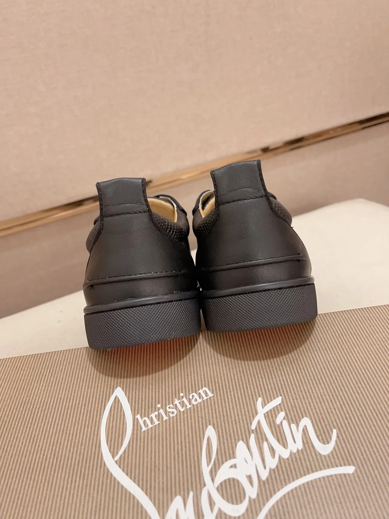Christian Louboutin Black Beige Cap-Toe Woven Textile Upper Lifestyle Sneakers