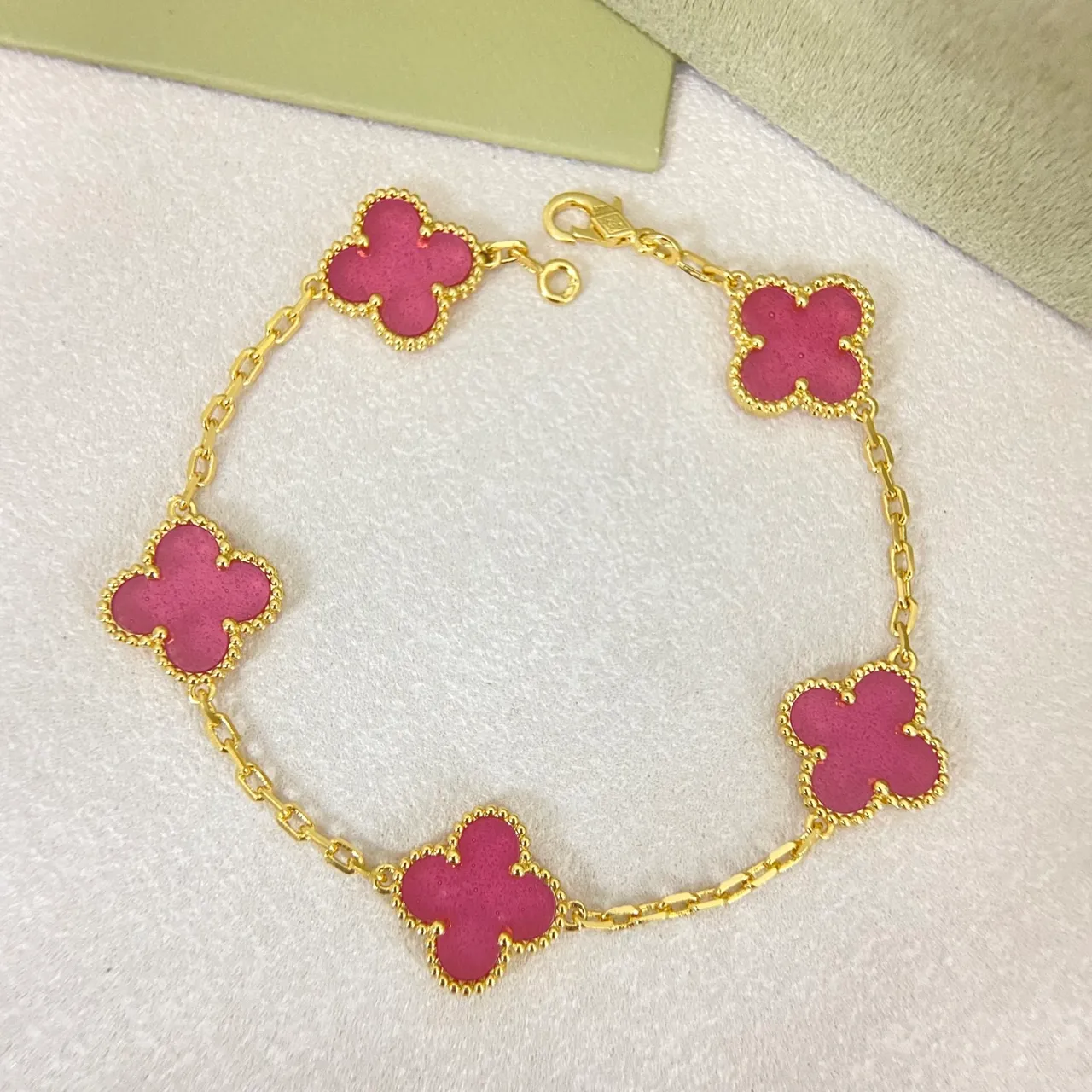 Van Cleef & Arpels Alhambra Pink Enamel Gold and Silver Bracelet