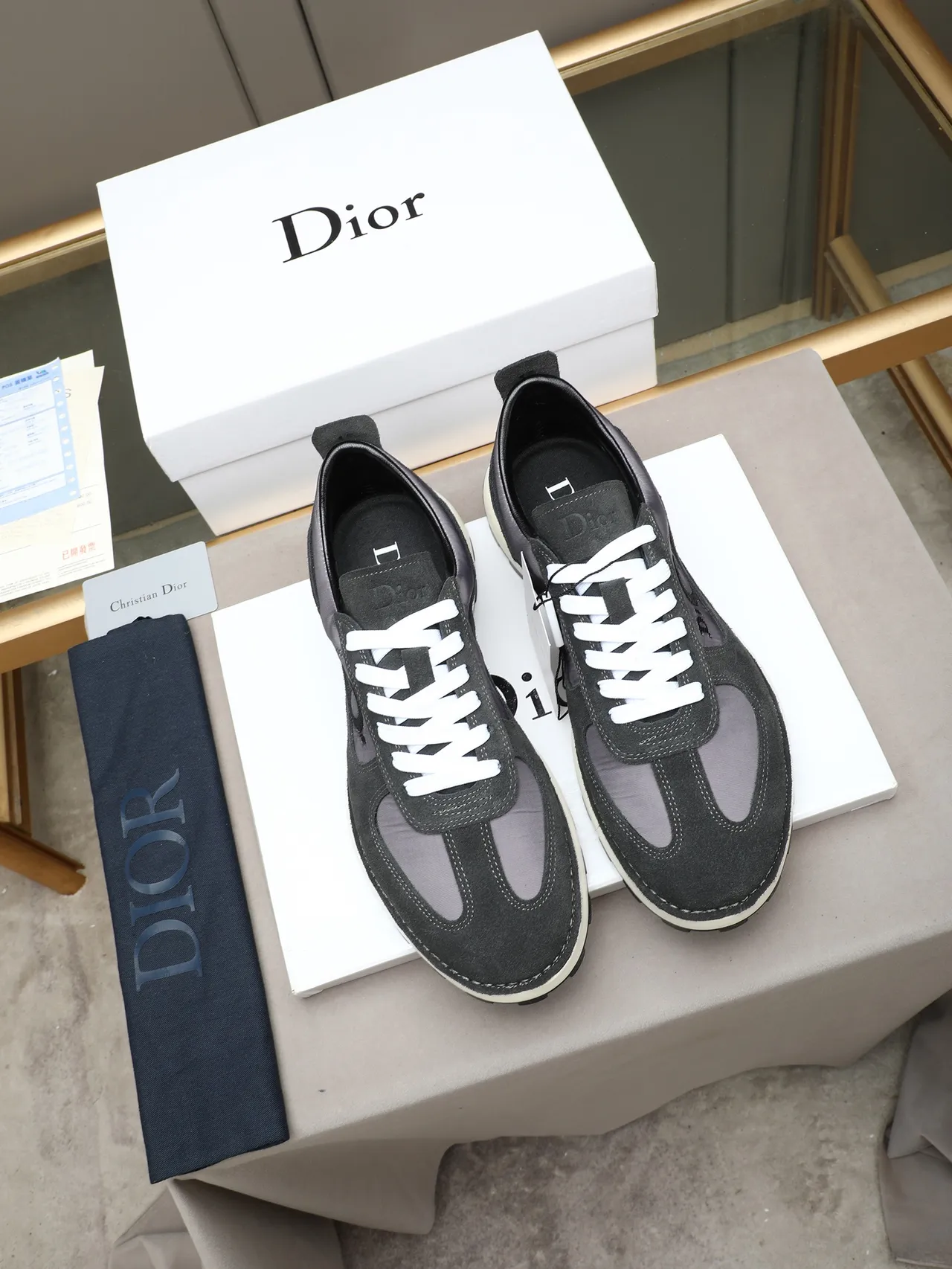 Dior Black Gray Suede And Mesh Upper Embroidered Oblique Logo Lifestyle Sneakers