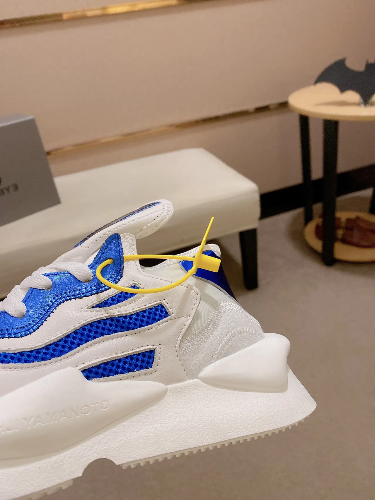 Yohji Yamamoto Sculpted Sole White and Blue Mesh Sneaker