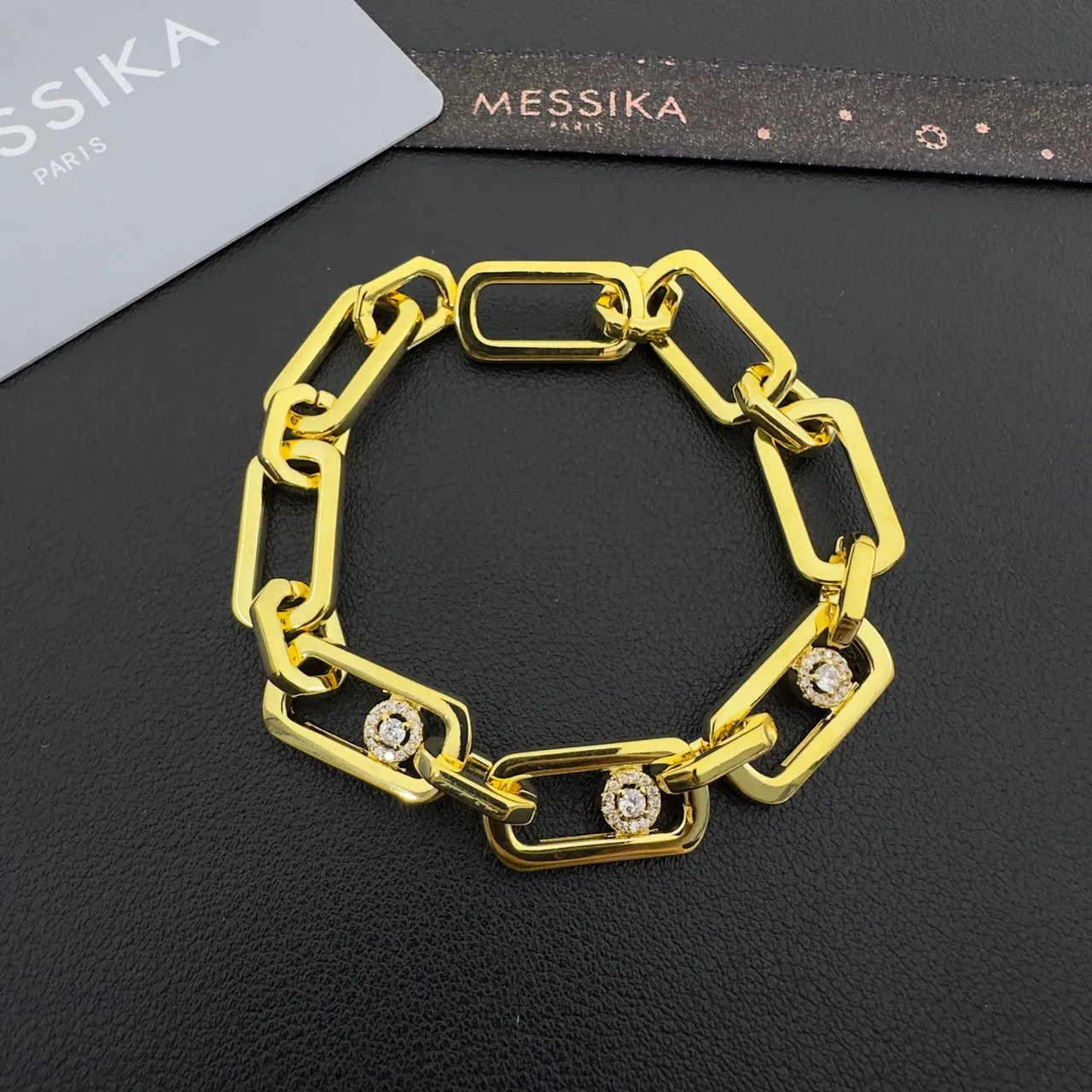Messika Silver Gold Chain-Link Pavé-Set Rectangle Bracelet