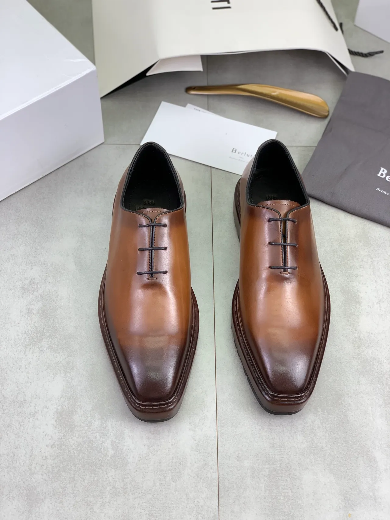 Berluti Brown Polished Leather Oxford Shoes