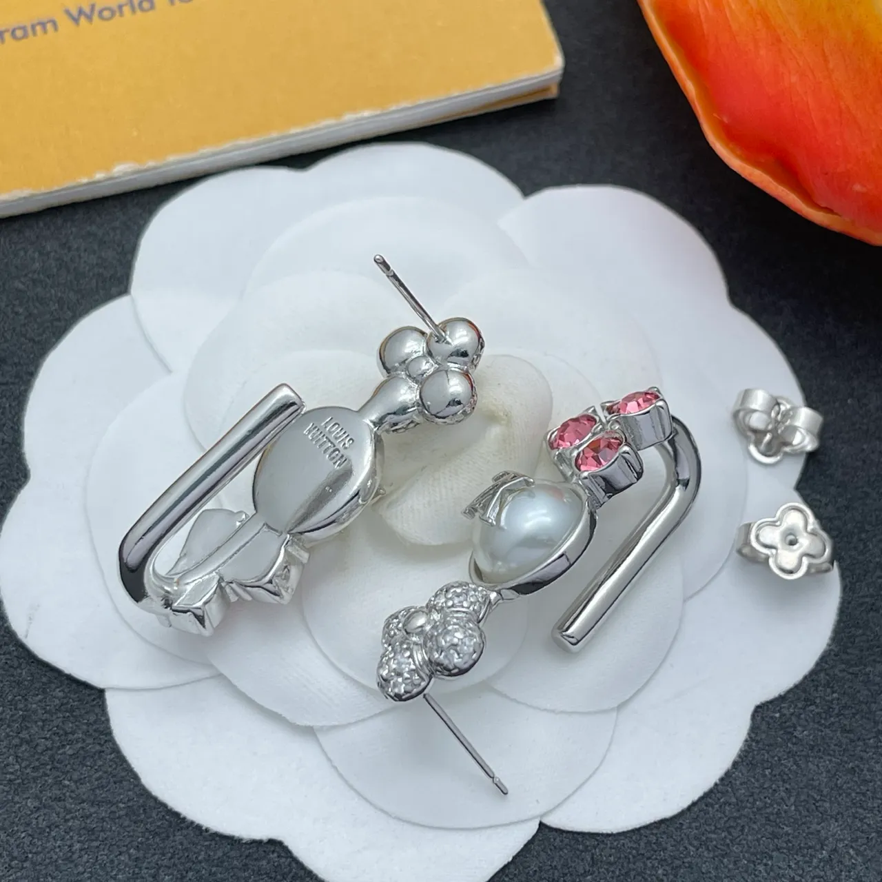 Louis Vuitton Floral Pearl and Pink Crystal Earrings