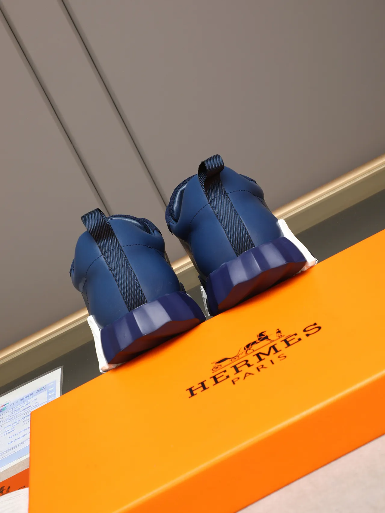 Hermès H-Ride Navy White Blue Leather-Suede Hybrid Upper Scalloped Collar Detail Lifestyle Sneakers