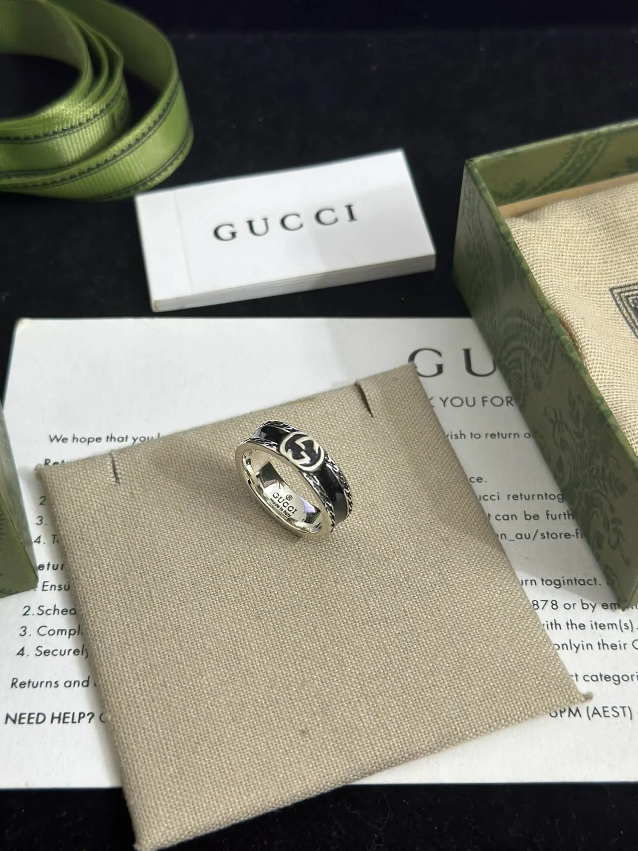 Gucci Interlocking Double G Black Enamel Ring