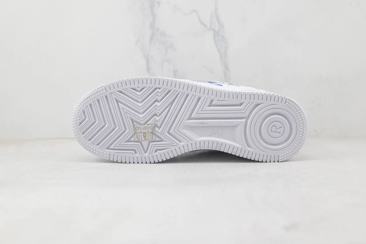 A Bathing Ape White Blue Leather Upper Camo Star Logo Lifestyle Sneakers