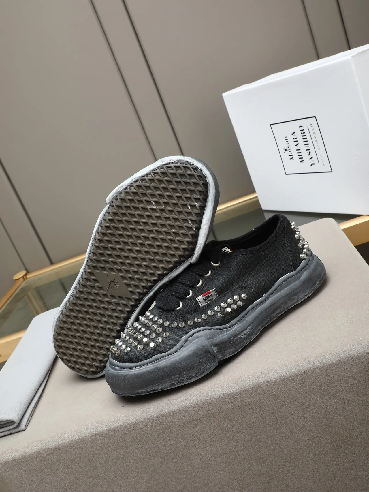 MMY Studded Black Canvas Low-Top Sneakers