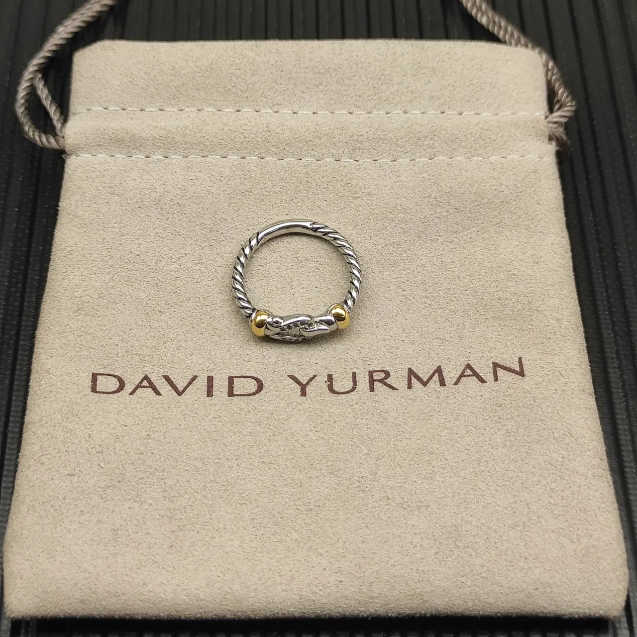 Tiffany & Co. HardWear Silver Gold Rope-Twist Band Double Buckle Motif Ring
