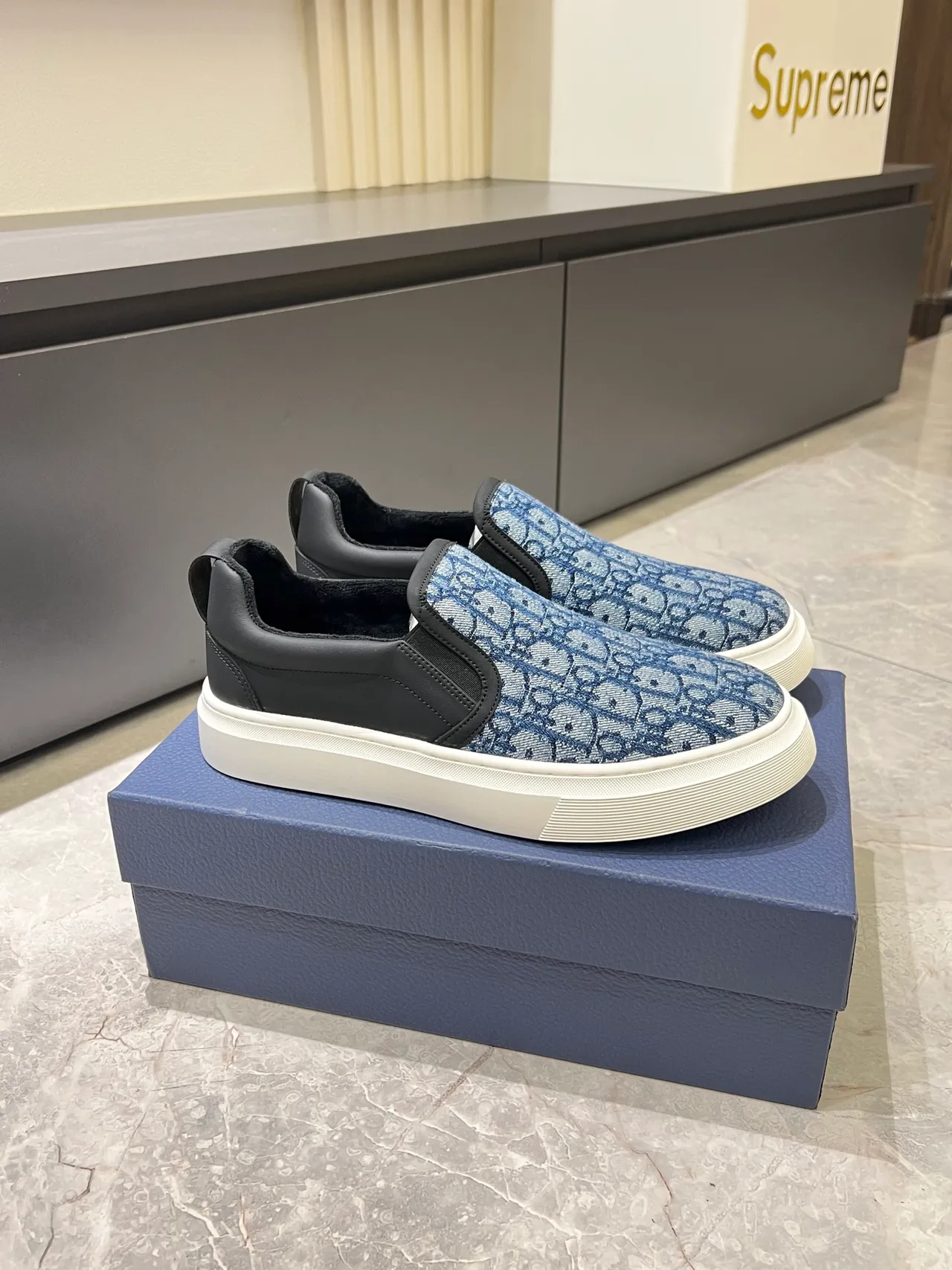 Dior Blue Black Slip-On Jacquard Monogram Upper Lifestyle Sneakers