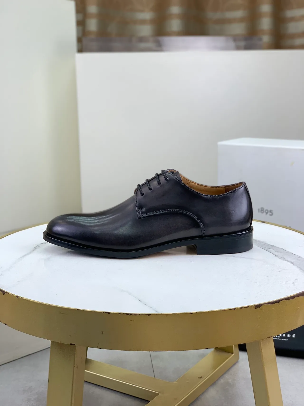 Berluti Black Brown Glossy Leather Cap Toe Oxford Shoes