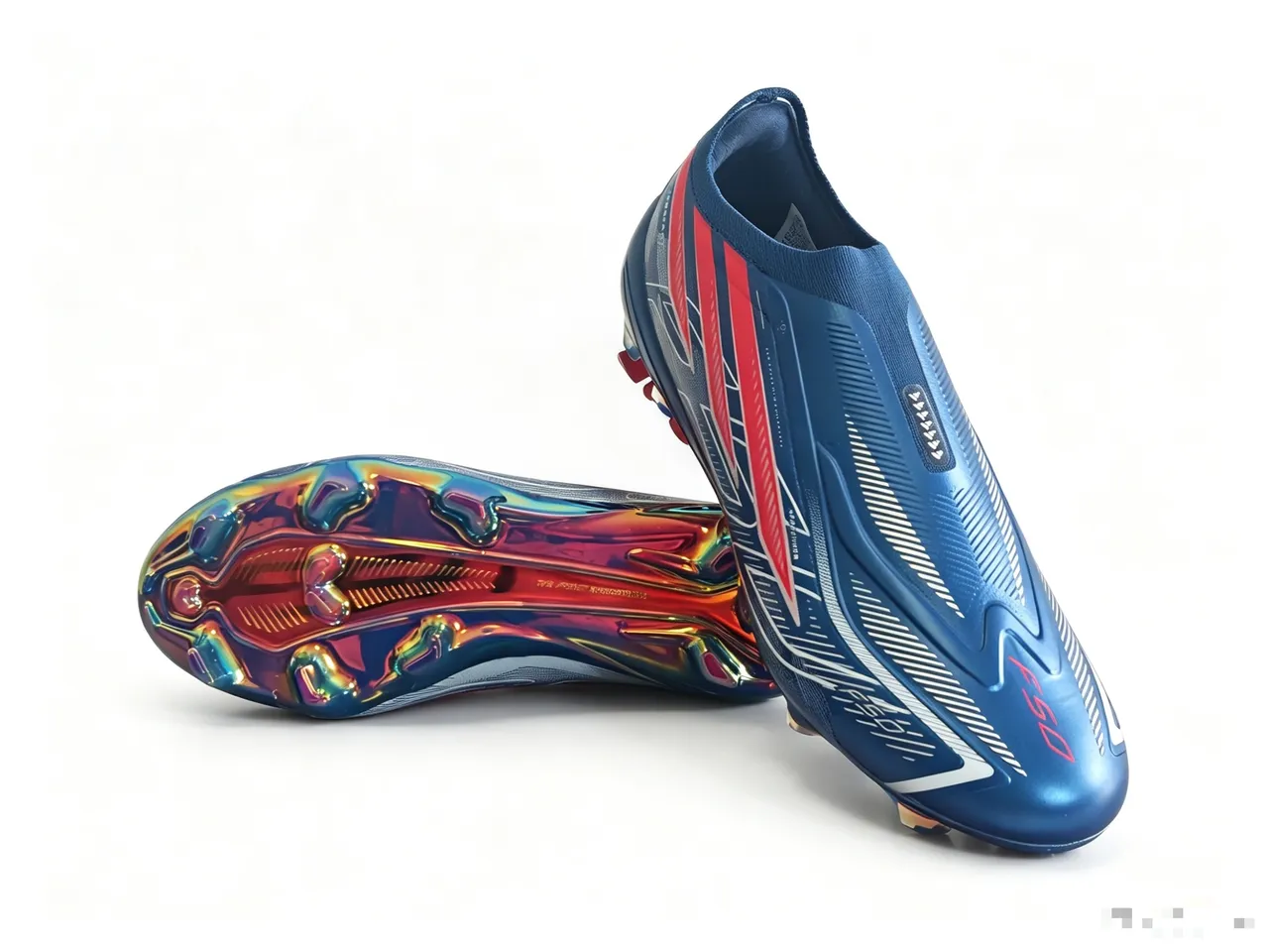 Puma Blue Red Low-Cut Sock-Fit Upper Iridescent Thermoplastic Outsole Firm-Ground Soccer Shoes