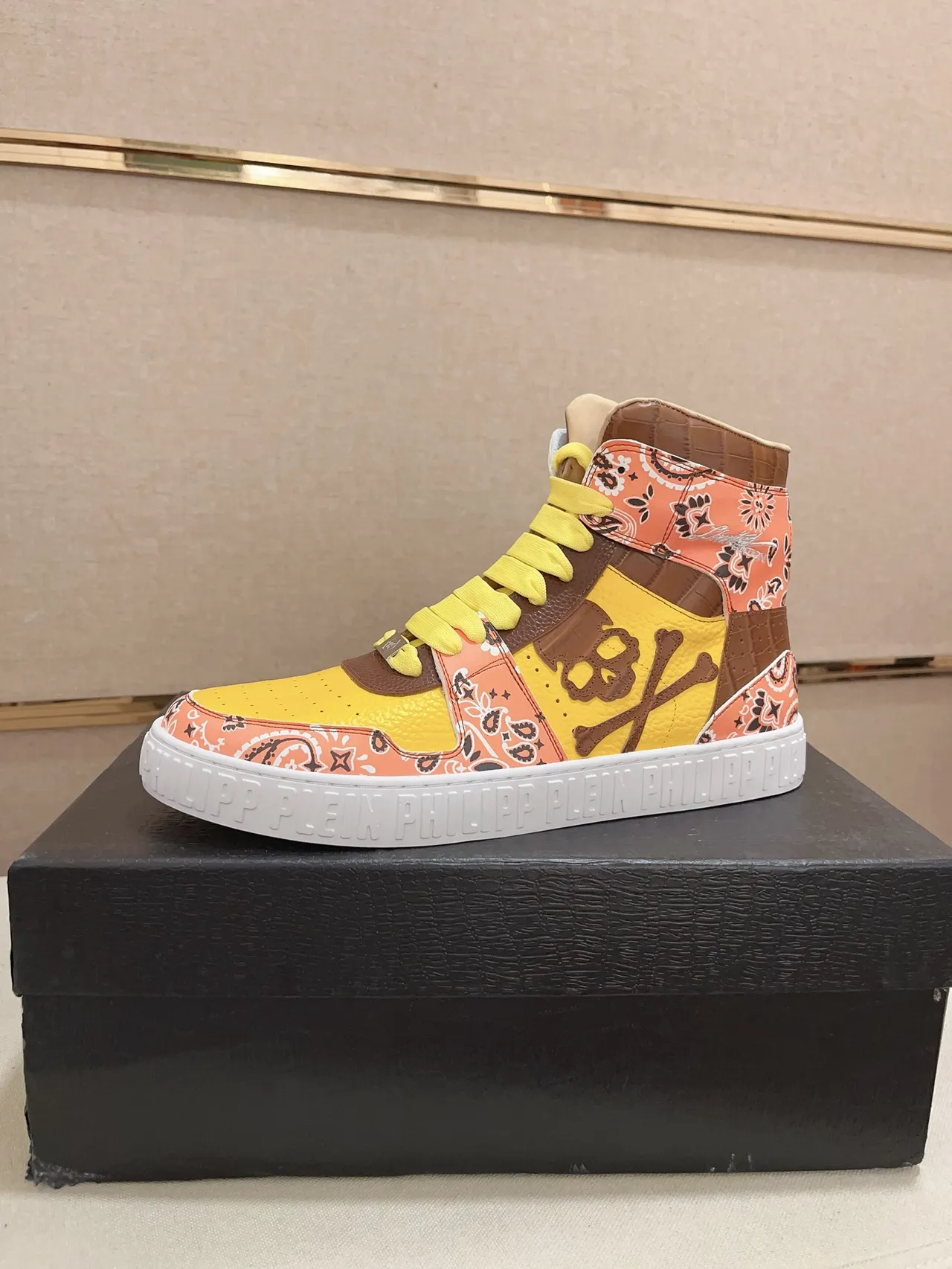 Philipp Plein High-Top Bandana Print Skull Motif Lifestyle Sneakers