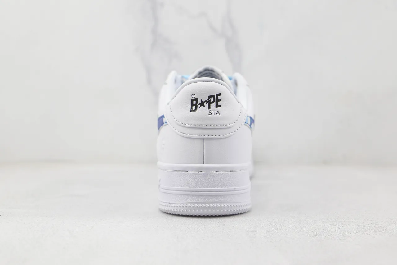 A Bathing Ape White Blue Leather Upper Camo Star Logo Lifestyle Sneakers