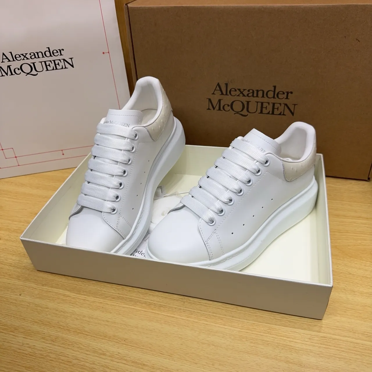 Alexander McQueen Oversized Sneaker White Beige Platform Sole Smooth Leather Upper Lifestyle Sneakers