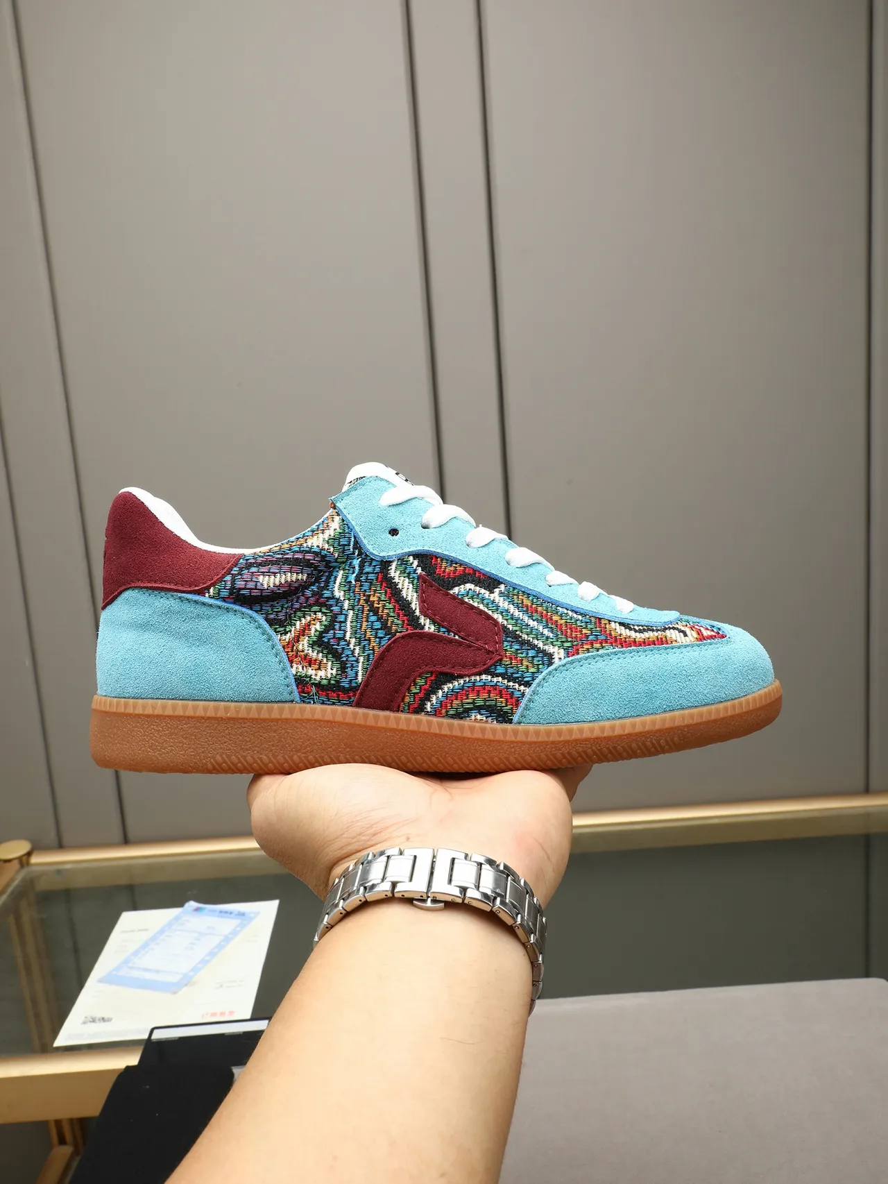 Multicolor Woven and Suede Low-Top Lifestyle Sneaker