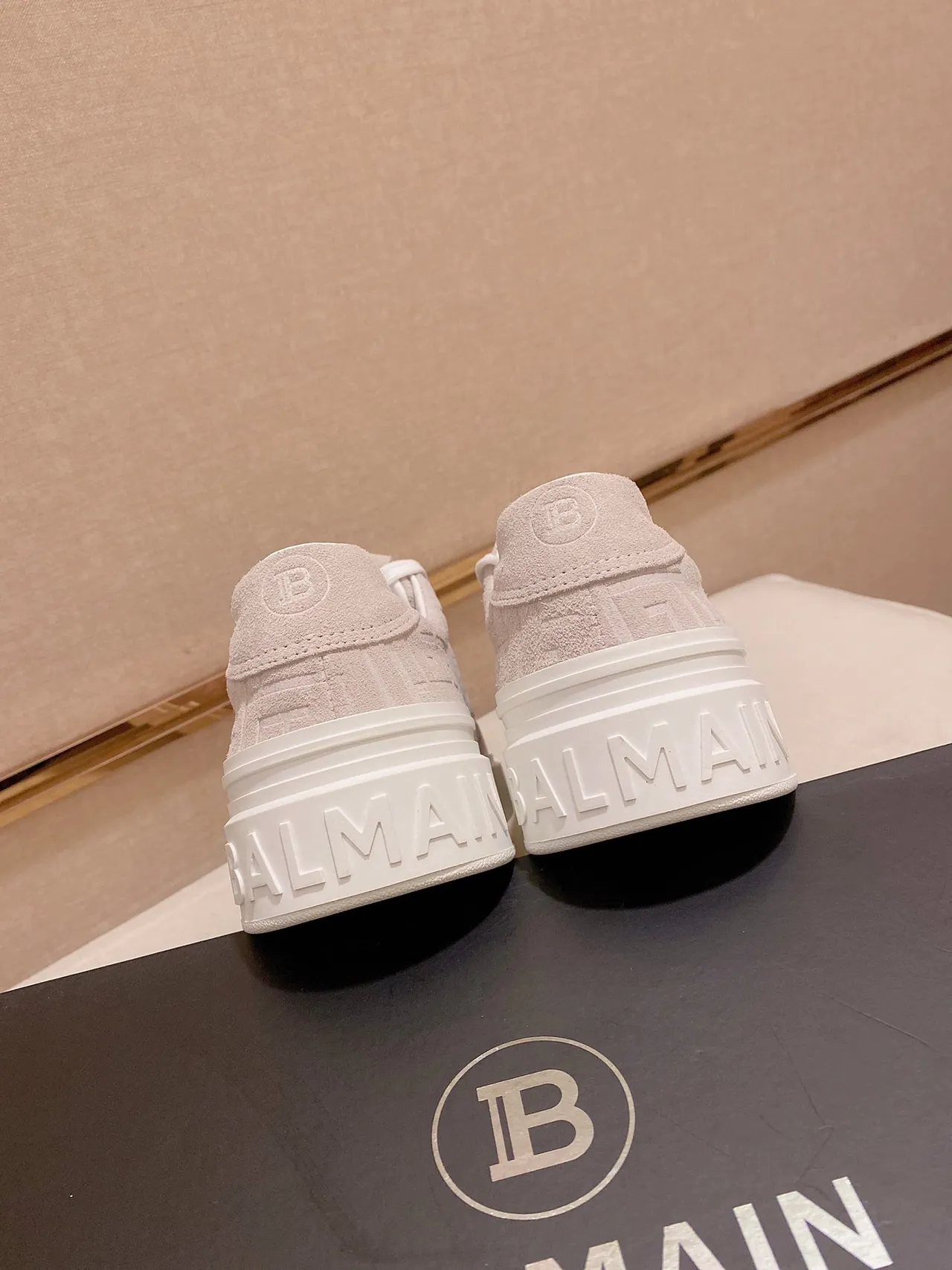 Balenciaga Beige White Monogrammed Suede Upper Chunky Platform Sole Lifestyle Sneakers