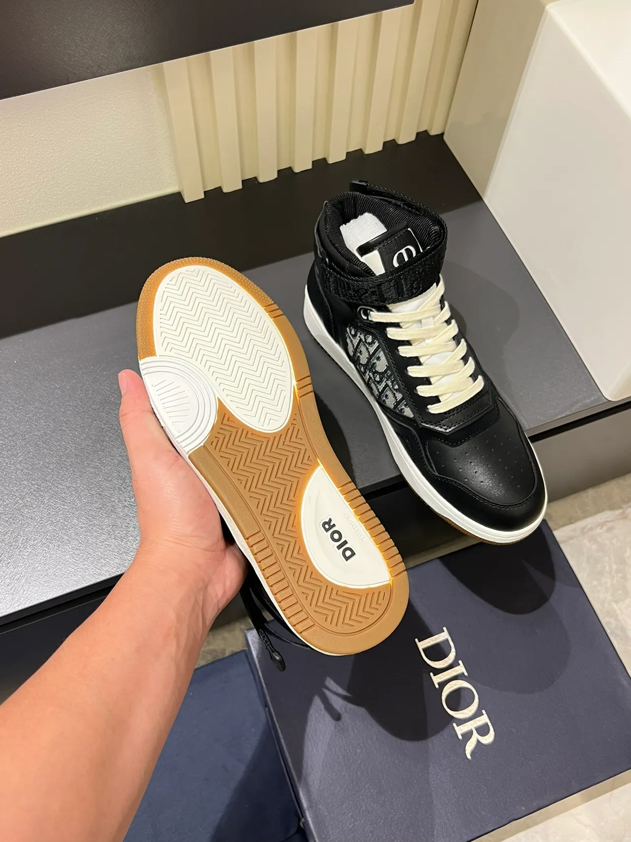 Dior B23 Black Oblique Jacqard High-Top Lifestyle Sneakers