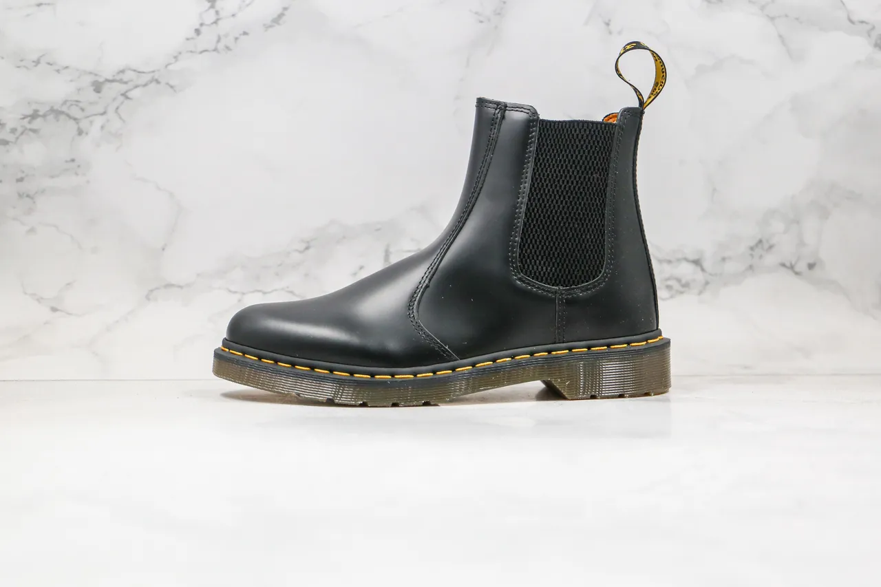 Dr. Martens Chelsea Boot Black Yellow Smooth Leather Welt Stitching Chelsea Boots