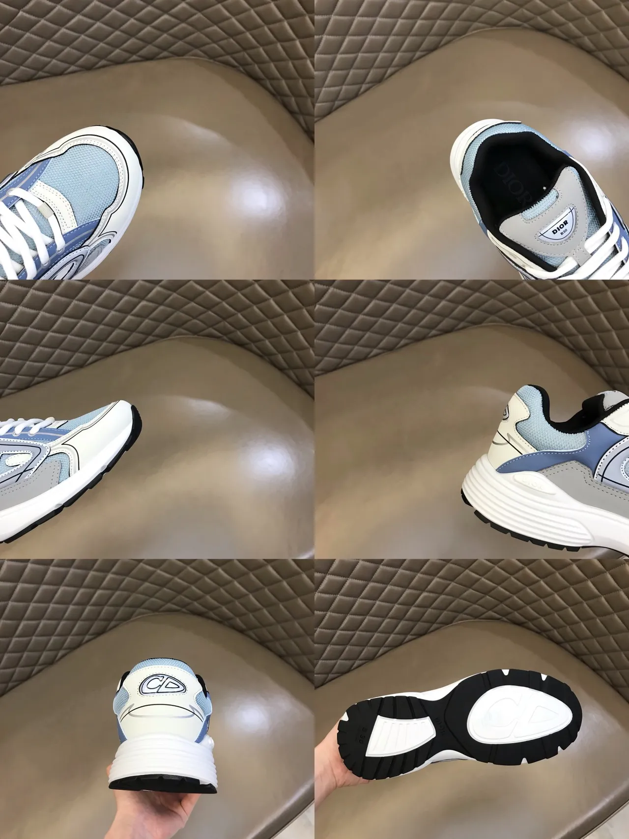 Dior Blue Gray Layered Mesh And Synthetic Upper Oversized Outlined Logo Chunky Sneakers