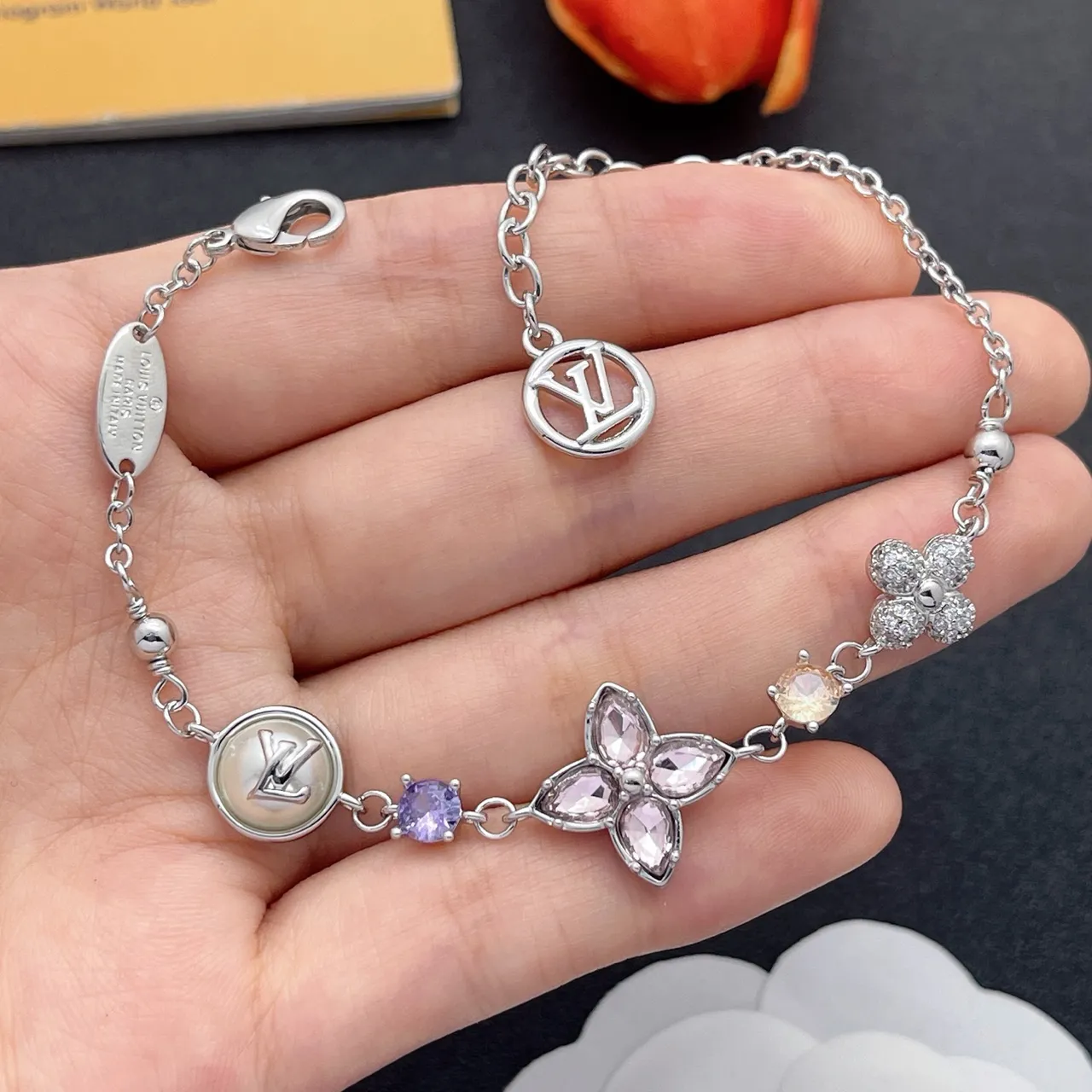 Louis Vuitton Floral Charm Silver Chain Bracelet
