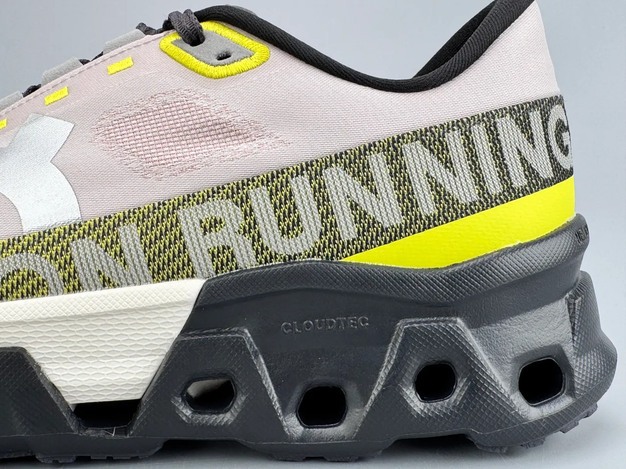 On Running Cloudmonster Pink Yellow Black Running Shoes