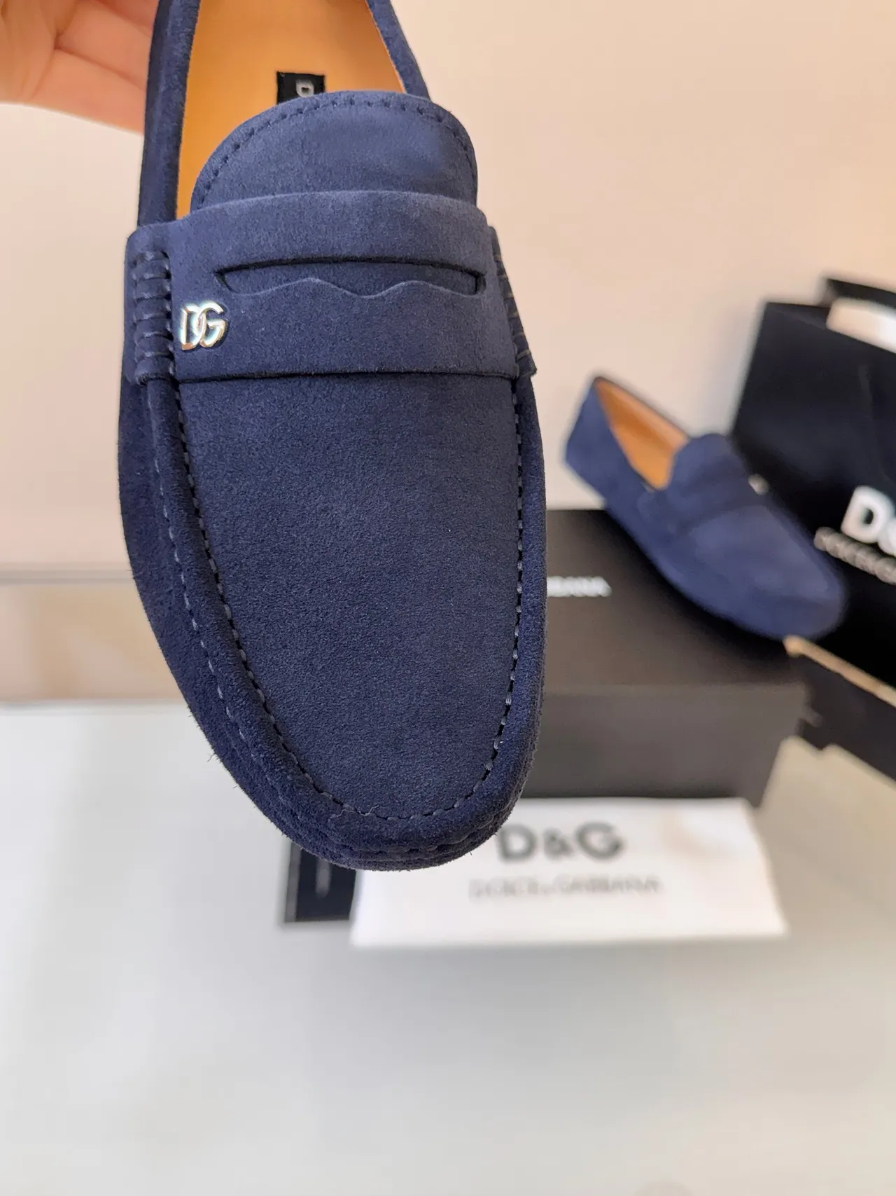 Dolce & Gabbana Penny Loafer Navy Beige Suede Strap Loafer