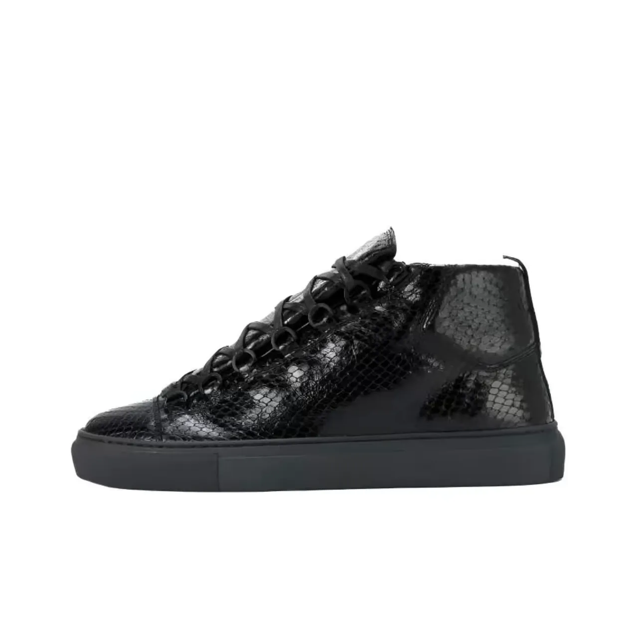 Black Snakeskin-Textured High-Top Lace-Up Sneaker