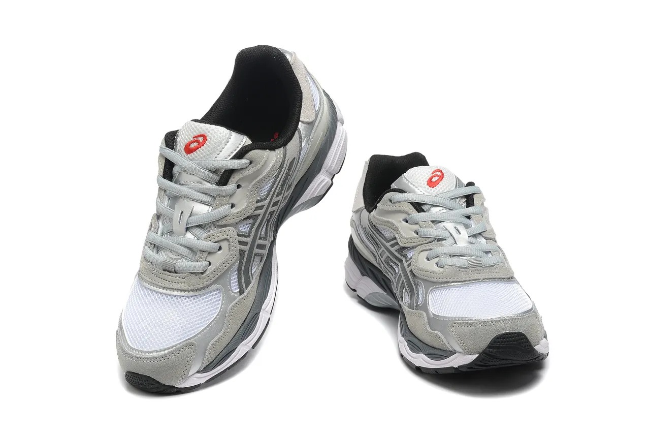 ASICS Gray White Layered Synthetic Overlays Mesh Ventilation Panels Running Shoes