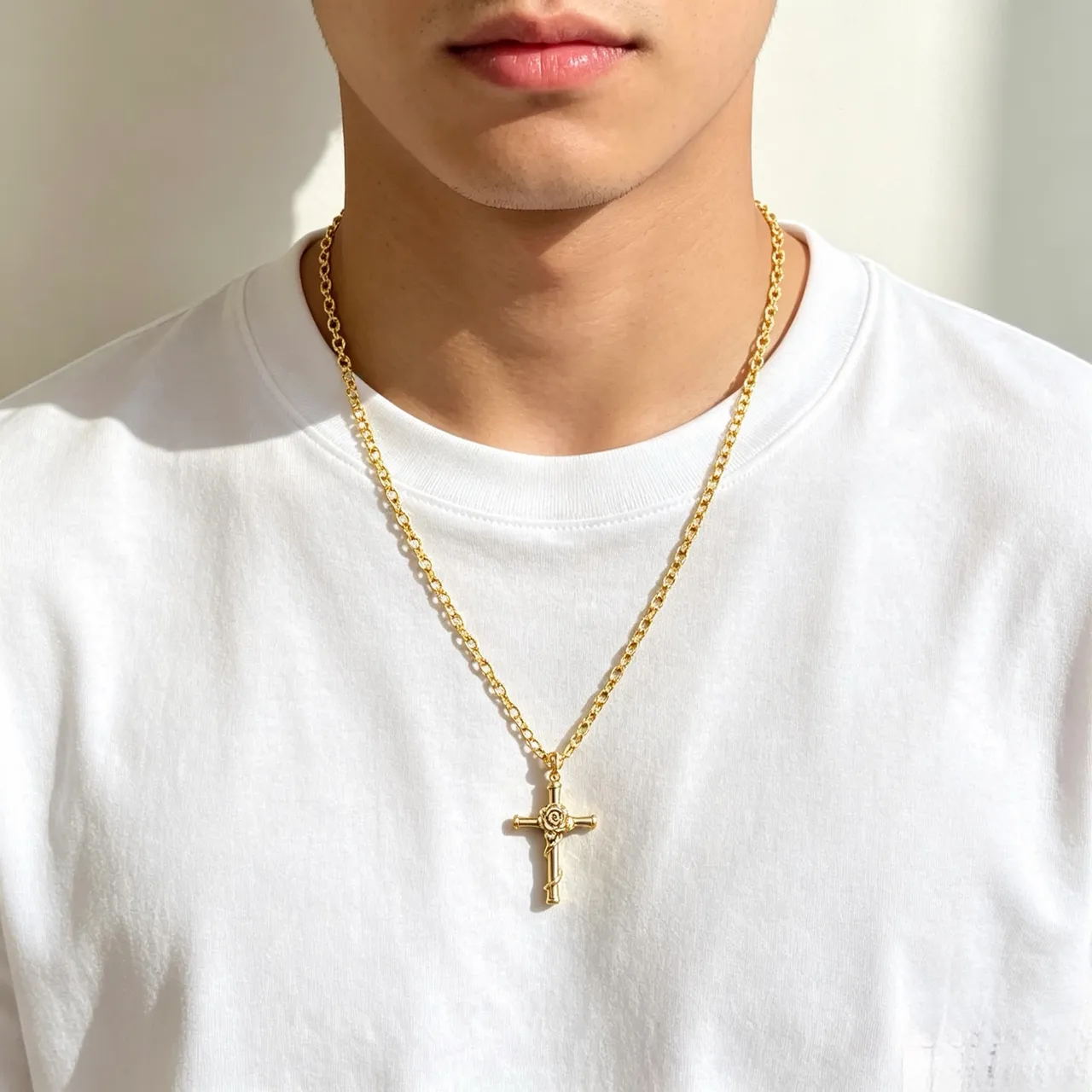 Gucci Bamboo Cross Pendant Gold-Tone Necklace