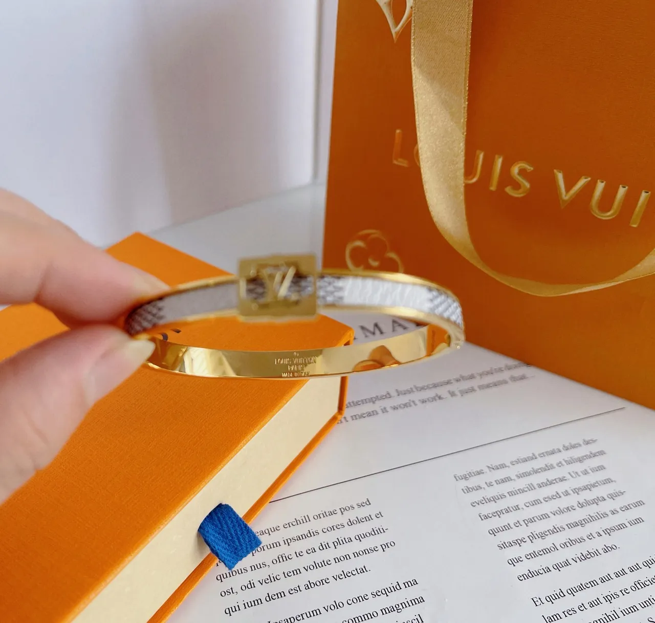 Louis Vuitton Monogram Bangle Gold-Tone Leather Canvas Bracelet