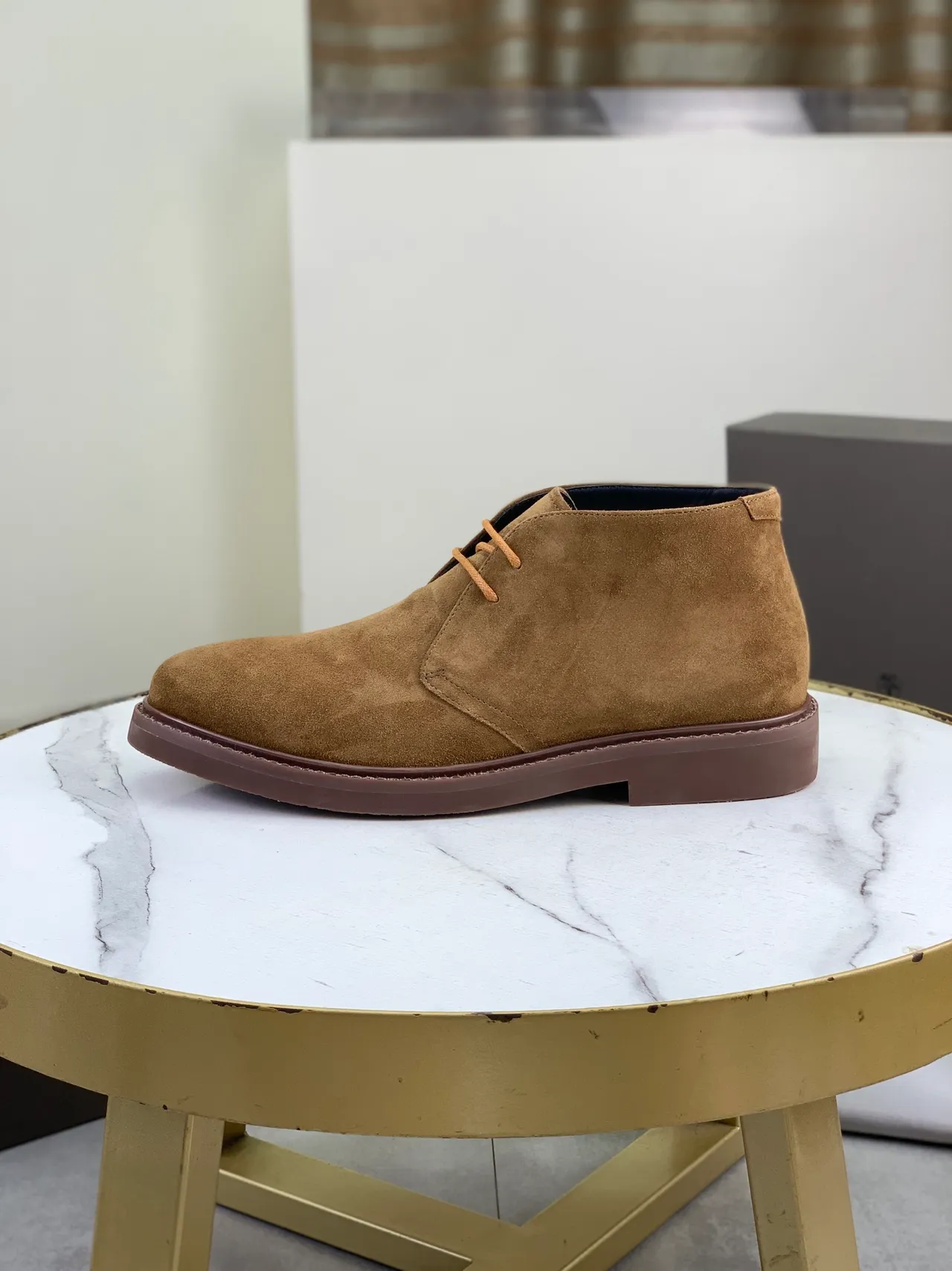 Brown Beige Suede Chukka Boot Welted Construction Ankle Boots